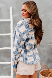 Keep Me Honest Plaid Sherpa Jacket (Blue) - NanaMacs