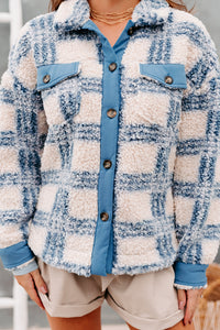 Keep Me Honest Plaid Sherpa Jacket (Blue) - NanaMacs