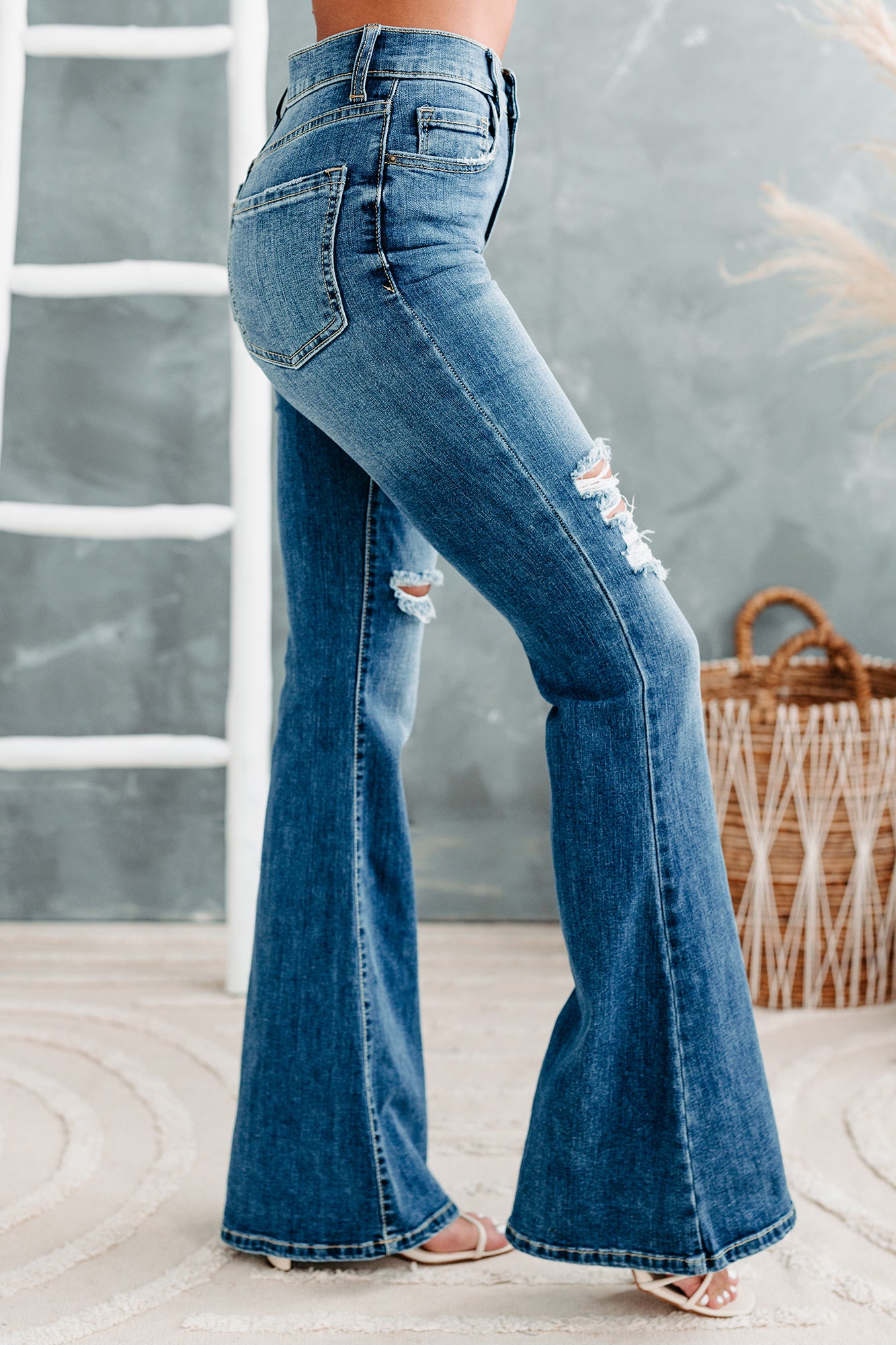 Caught Off Guard Sneak Peek High Rise Distressed Flare Jeans (Medium) - NanaMacs
