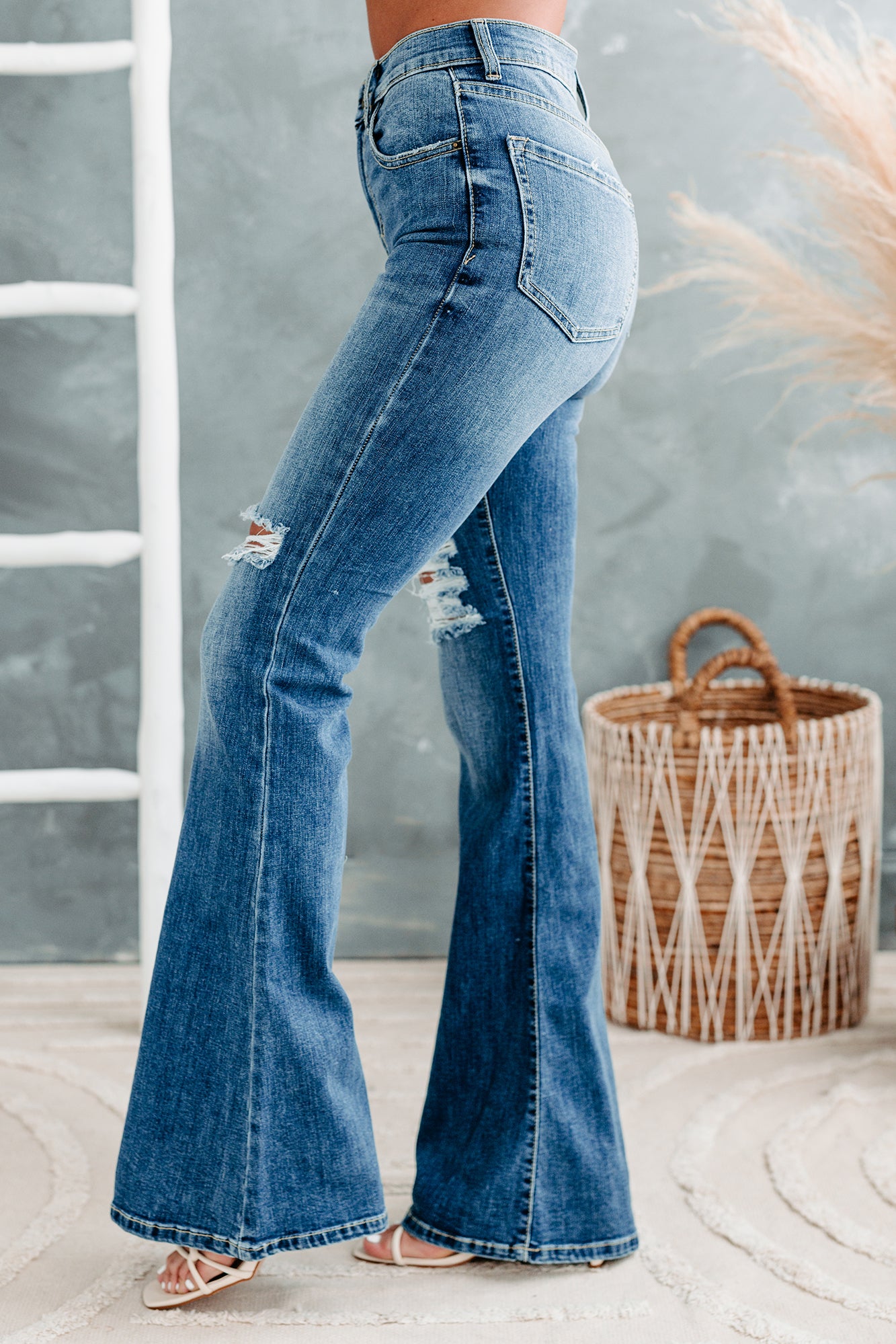 Caught Off Guard Sneak Peek High Rise Distressed Flare Jeans (Medium) - NanaMacs