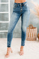 Lateshia Insane Gene Mid-Rise Button-Fly Skinny Jeans (Medium/Dark) - NanaMacs