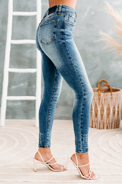 Lateshia Insane Gene Mid-Rise Button-Fly Skinny Jeans (Medium/Dark) - NanaMacs