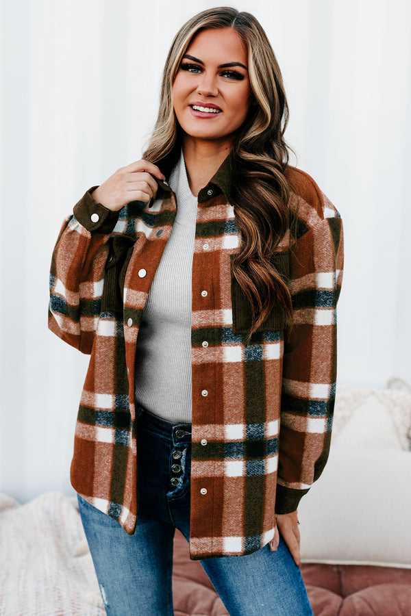 Pick The Mood Corduroy & Plaid Shacket (Copper) - NanaMacs