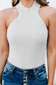 Downtown Girl Ribbed Halter Neck Bodysuit (Heather Grey) - NanaMacs