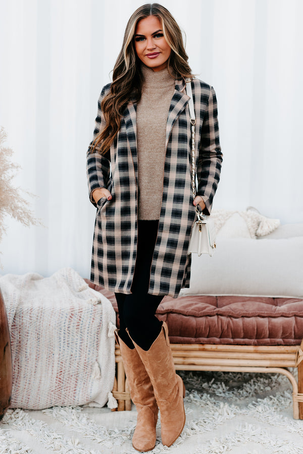 Mysteries Left To Solve Plaid Jacket (Gray/Taupe) - NanaMacs