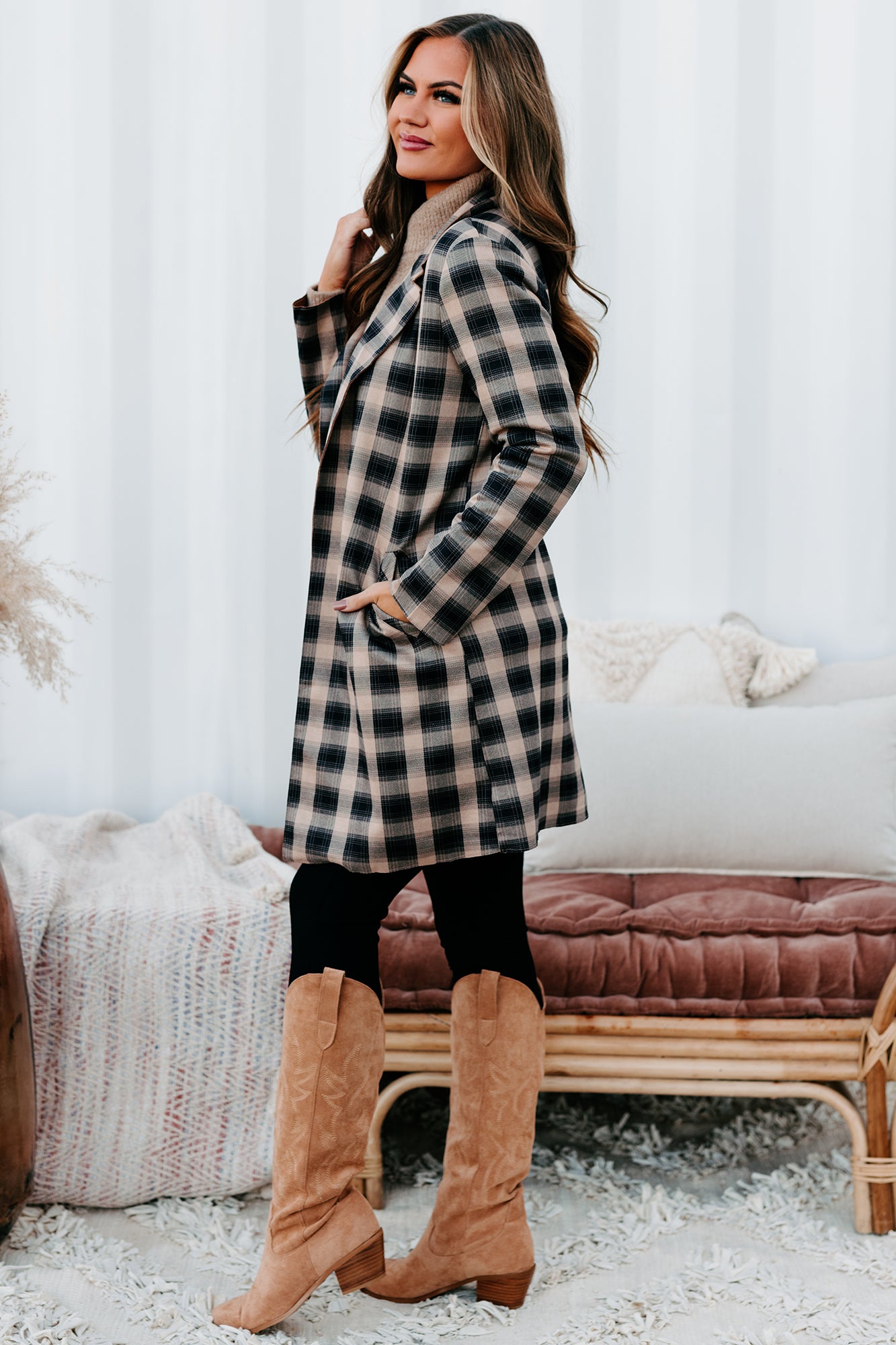 Mysteries Left To Solve Plaid Jacket (Gray/Taupe) - NanaMacs