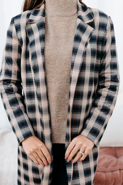 Mysteries Left To Solve Plaid Jacket (Gray/Taupe) - NanaMacs
