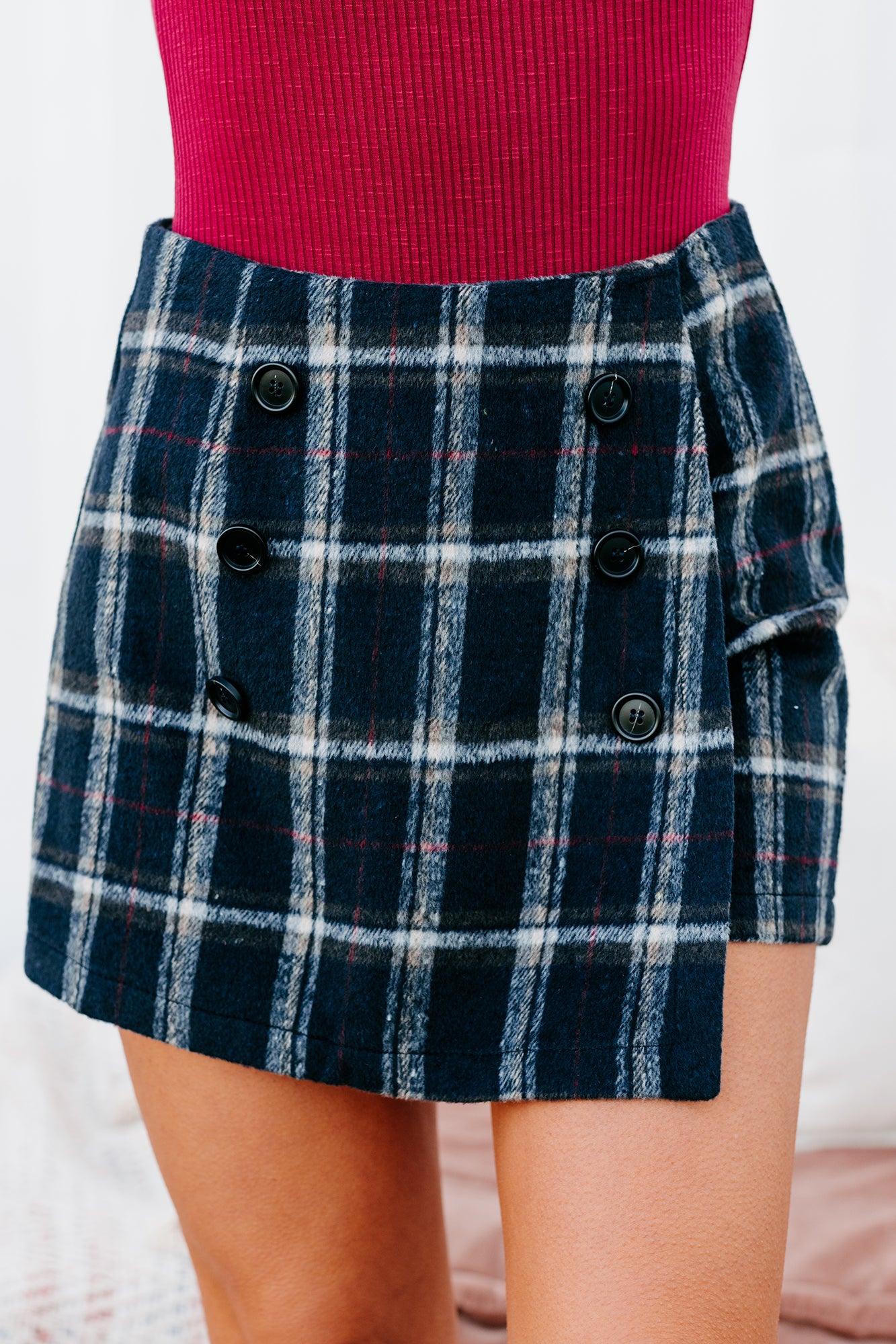 Skorting The Issue Button-Front Plaid Skort (Navy) - NanaMacs