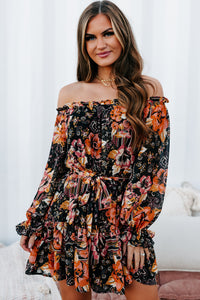 Believe In Yourself Off The Shoulder Printed Mini Dress (Black) - NanaMacs