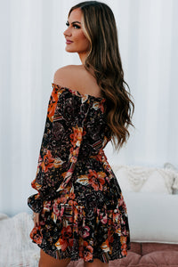 Believe In Yourself Off The Shoulder Printed Mini Dress (Black) - NanaMacs