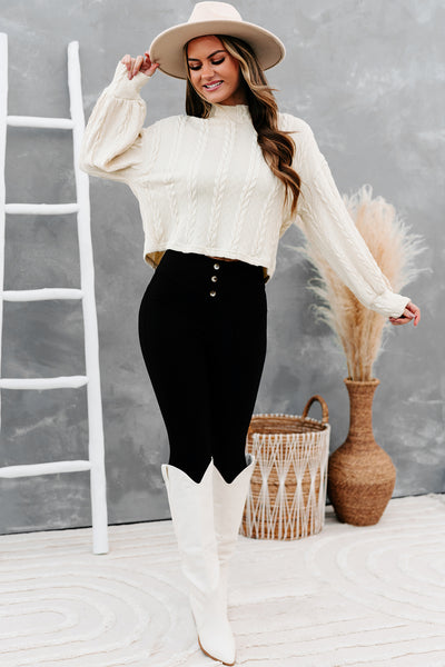 Autumn Affair Textured Mock Neck Top (Cream) - NanaMacs