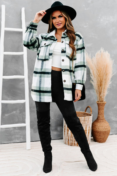 Big City Dreams Wool Plaid Shacket (Sage) - NanaMacs