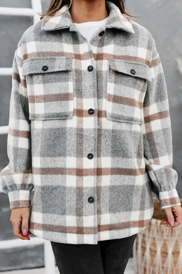 Mountain Vista Plaid Flannel Jacket (Grey Multi) - NanaMacs