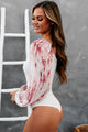 Skip To The Good Part Printed Sleeve Bodysuit (Off White/Wine) - NanaMacs