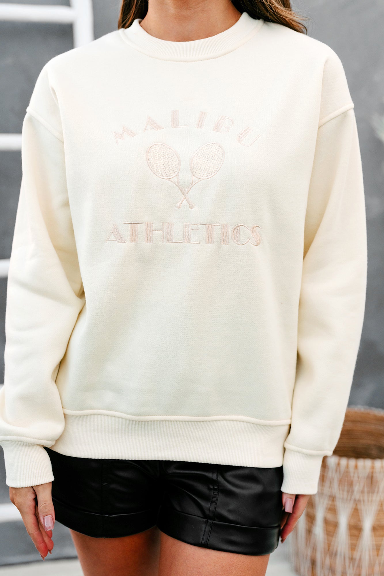 "Malibu Athletics" Embroidered Crewneck Sweatshirt (Cream) - NanaMacs