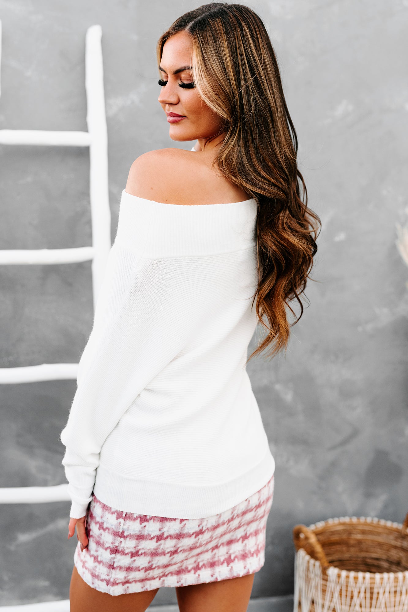 Wishing On Forever Ribbed Off The Shoulder Sweater (Off White) - NanaMacs