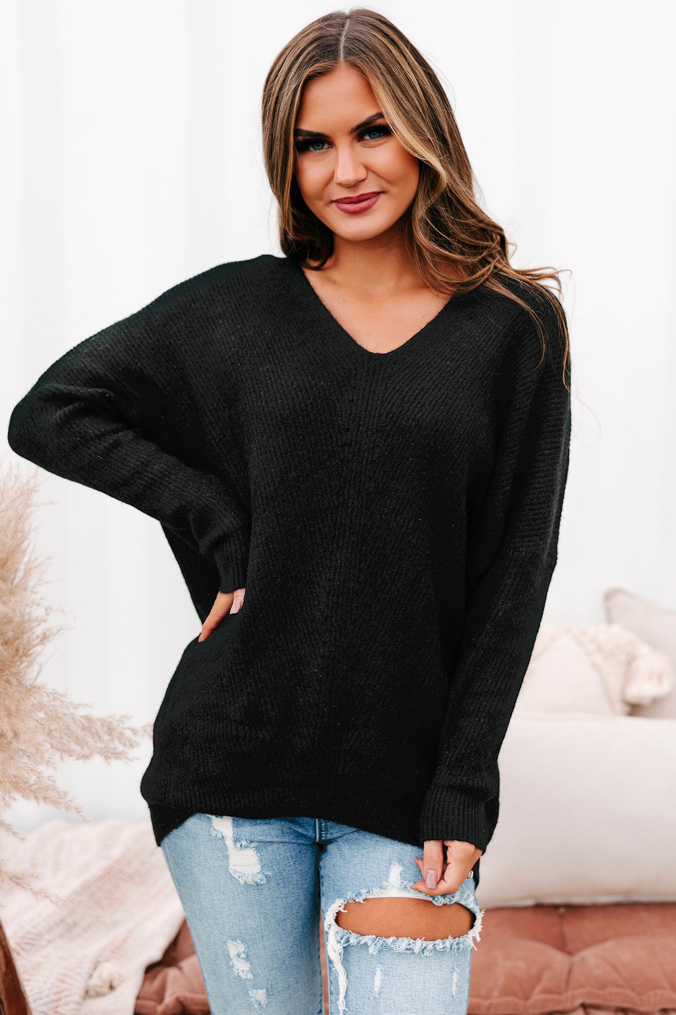 Rhetorical Response Oversized Ribbed Sweater (Black) - NanaMacs