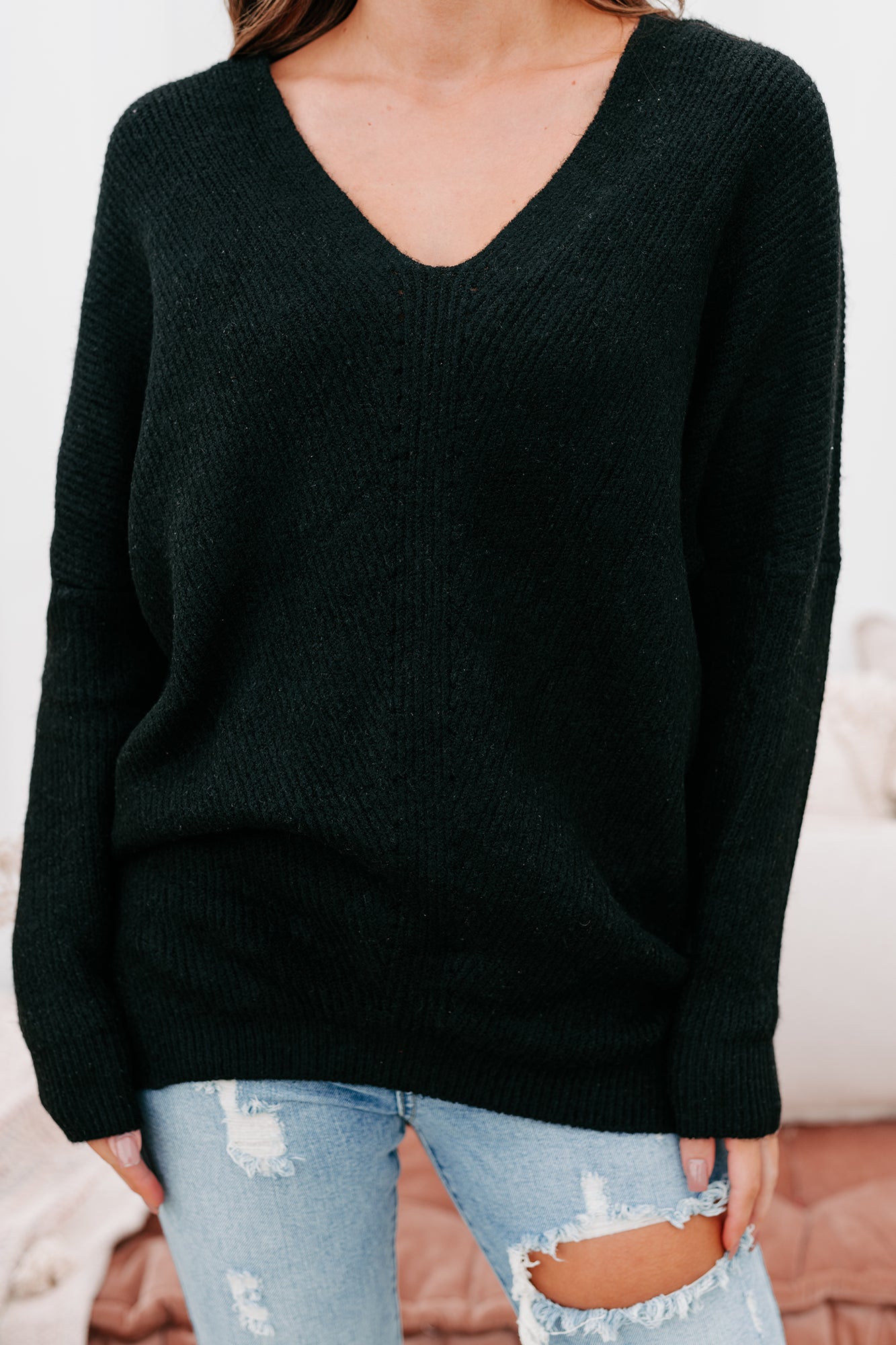 Rhetorical Response Oversized Ribbed Sweater (Black) - NanaMacs
