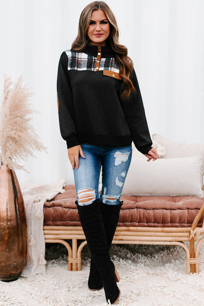 Game Day Quilted Plaid Pullover (Black) - NanaMacs