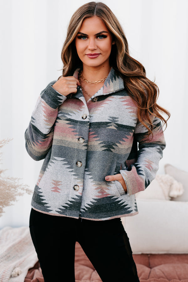 Incredible Sights Aztec Shacket (Grey/Pink Mix) - NanaMacs