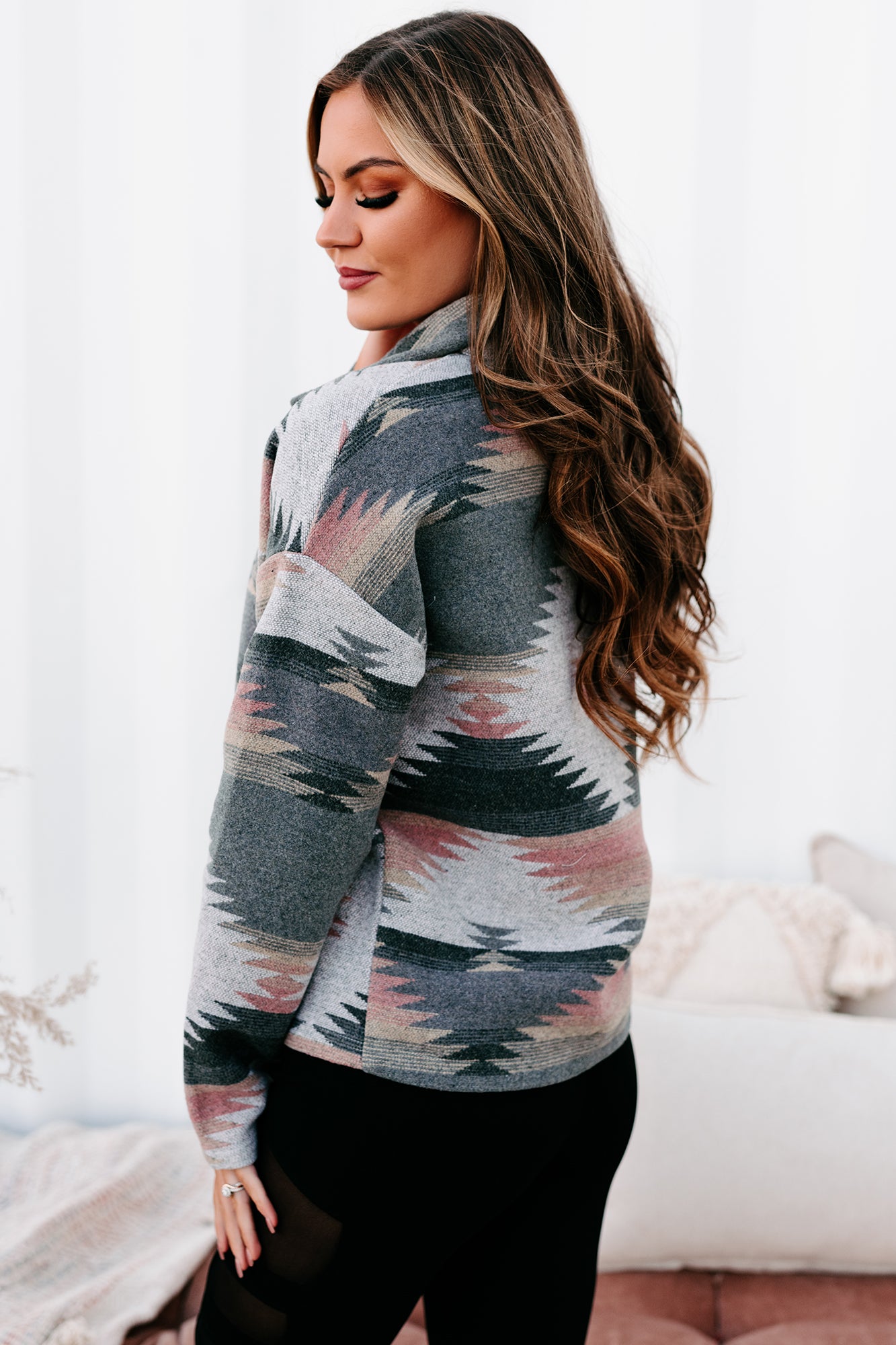 Incredible Sights Aztec Shacket (Grey/Pink Mix) - NanaMacs