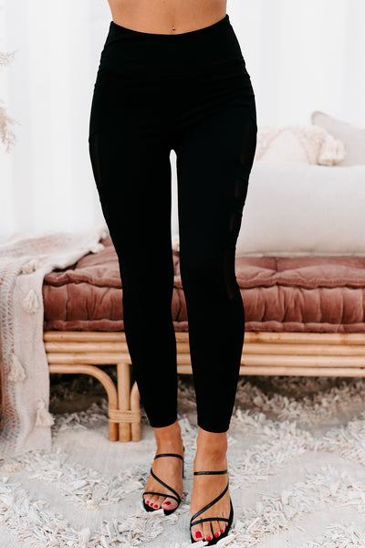 Mesh It Out High Rise Mesh Cut-Out Leggings (Black) - NanaMacs