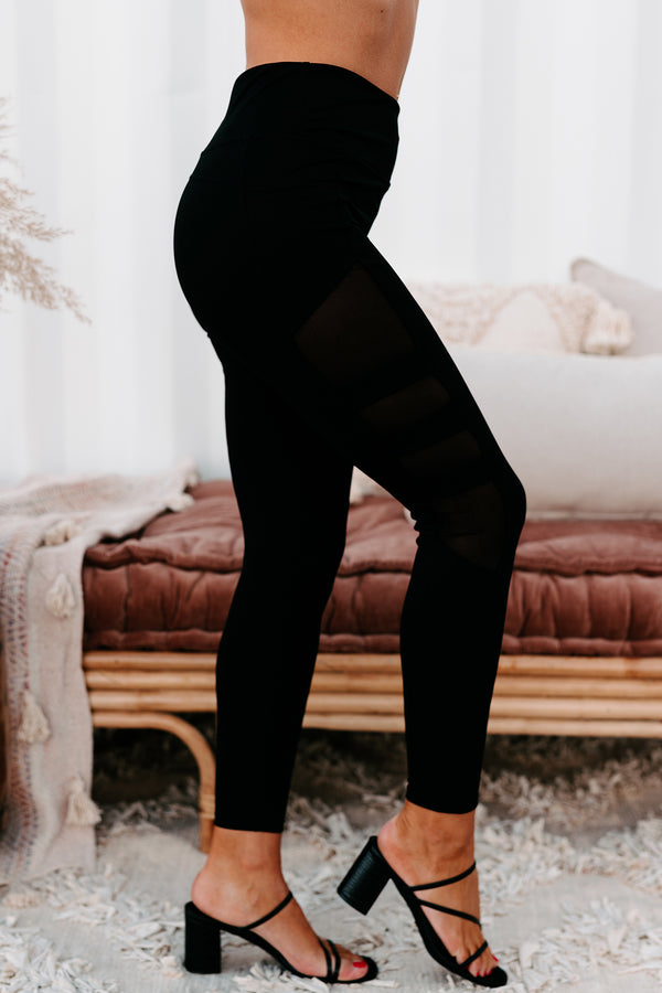 Mesh It Out High Rise Mesh Cut-Out Leggings (Black) - NanaMacs