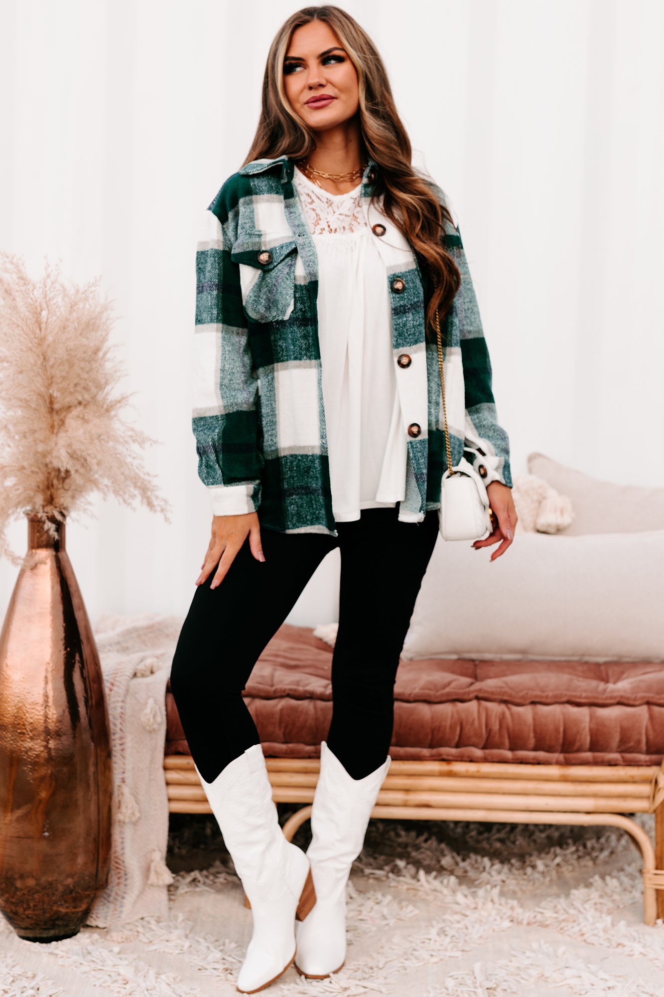 Shift In The Wind Plaid Shacket (Green) - NanaMacs