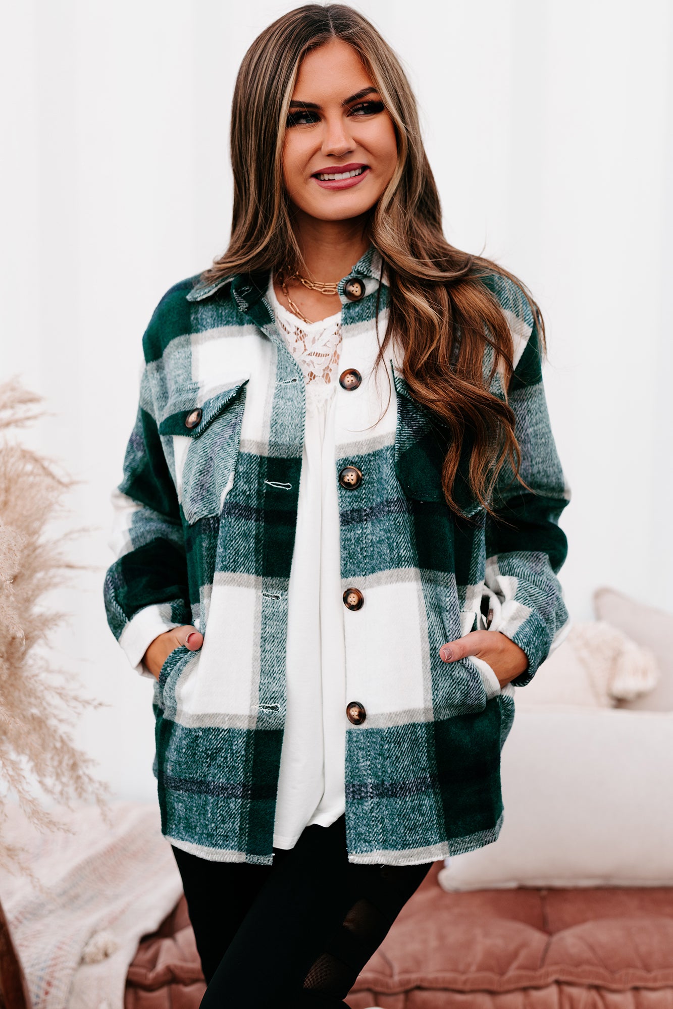 Shift In The Wind Plaid Shacket (Green) - NanaMacs