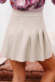 Party Hard Pleated Faux Leather Mini Skirt (Taupe) - NanaMacs