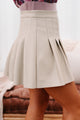 Party Hard Pleated Faux Leather Mini Skirt (Taupe) - NanaMacs
