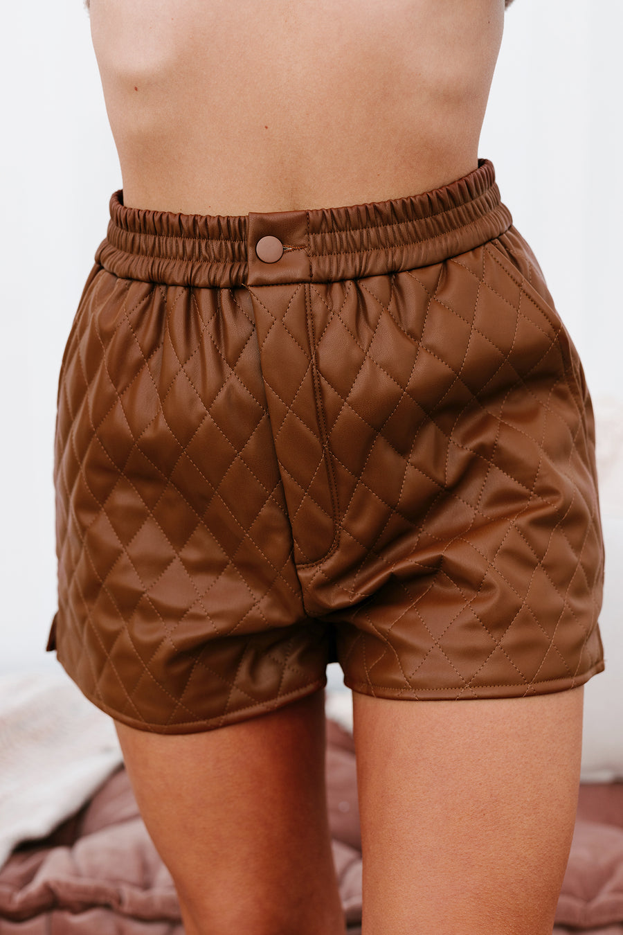 Higher Class Faux Leather Shorts (Caramel Cafe) - NanaMacs