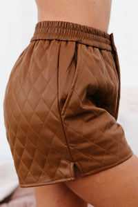 Higher Class Faux Leather Shorts (Caramel Cafe) - NanaMacs