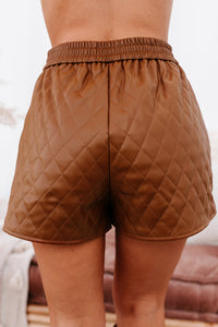 Higher Class Faux Leather Shorts (Caramel Cafe) - NanaMacs