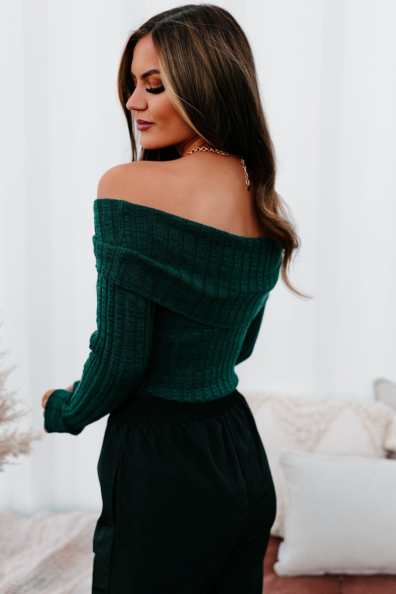 Emerald green off the best sale shoulder sweater