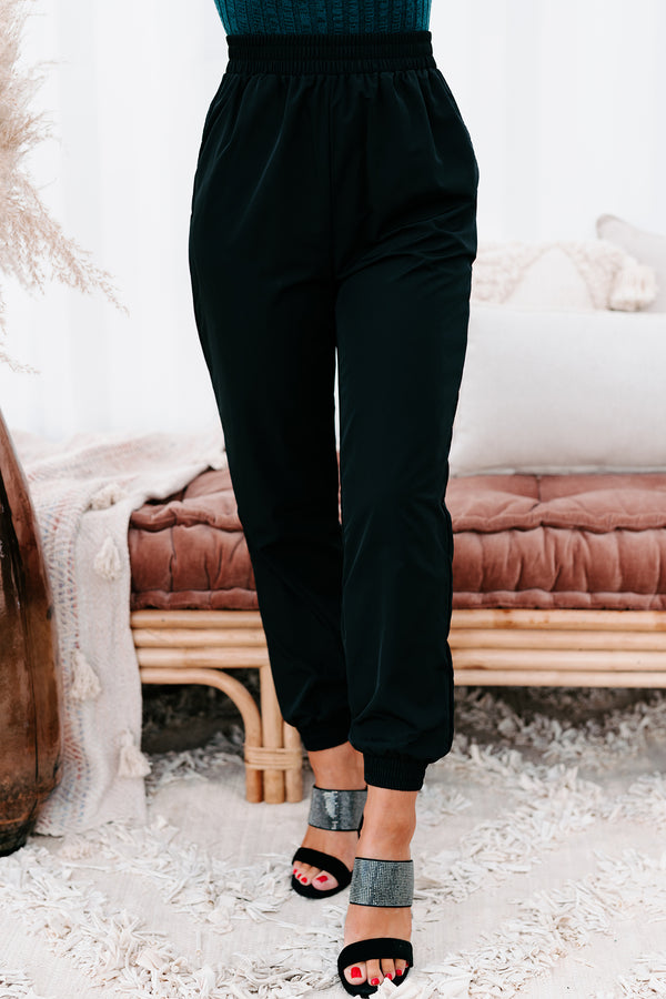 Dreena High Waisted Nylon Joggers (Black) - NanaMacs