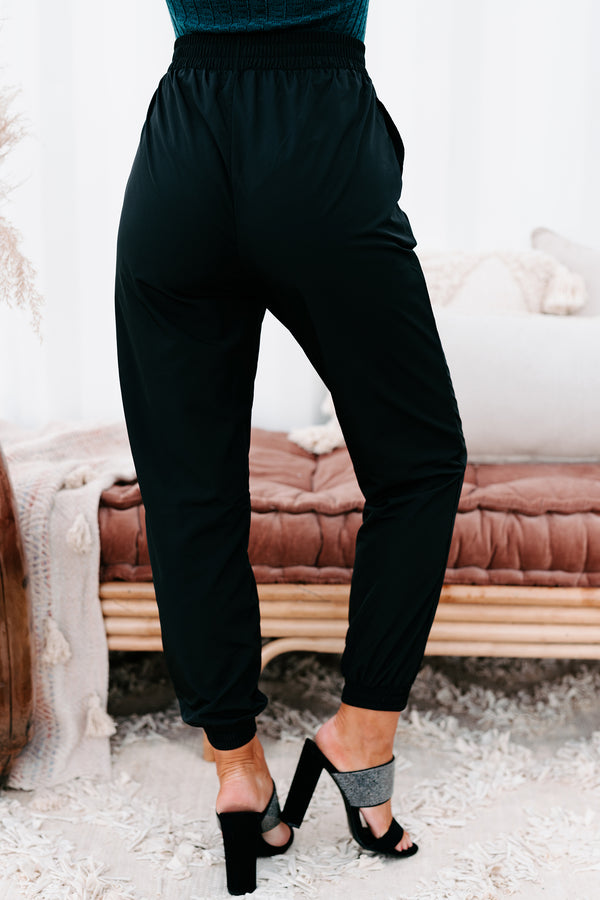 Dreena High Waisted Nylon Joggers (Black) - NanaMacs