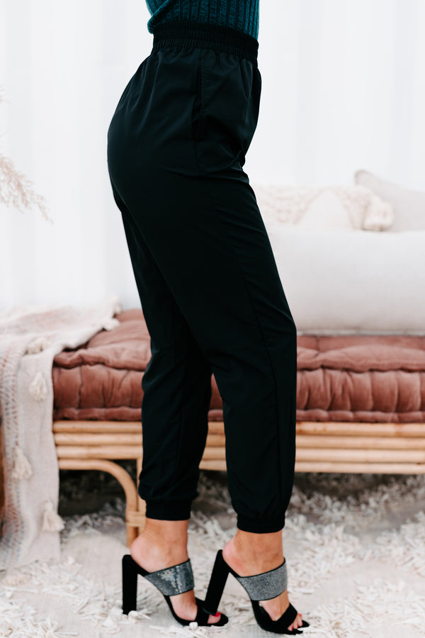 Dreena High Waisted Nylon Joggers (Black) - NanaMacs