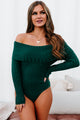 Careless Dreaming Off The Shoulder Sweater Knit Bodysuit (Hunter Green) - NanaMacs