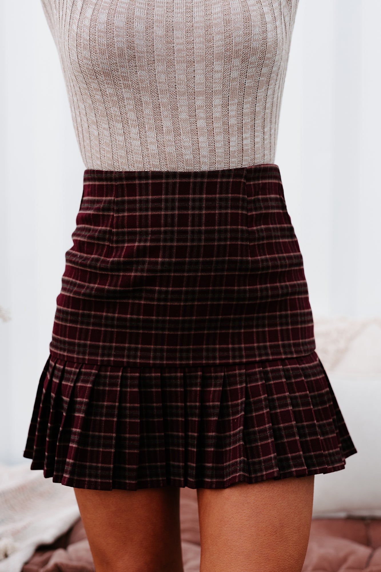 Maroon plaid mini skirt sale