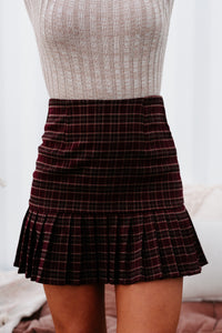 My Best Behavior Pleated Plaid Skirt (Burgundy) - NanaMacs