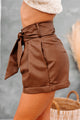 Stylish Under Pressure High Waisted Faux Leather Shorts (Brown) - NanaMacs