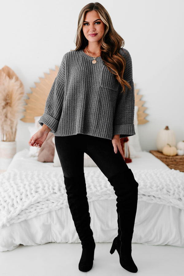 Fall Into Cozy Chunky Chenille Knit Sweater (Charcoal) - NanaMacs