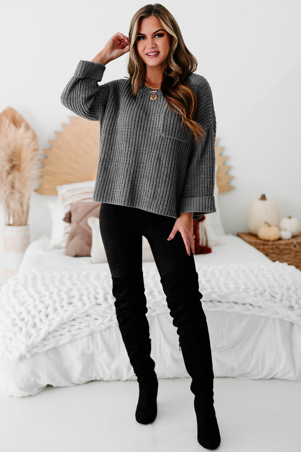 Fall Into Cozy Chunky Chenille Knit Sweater (Charcoal) - NanaMacs