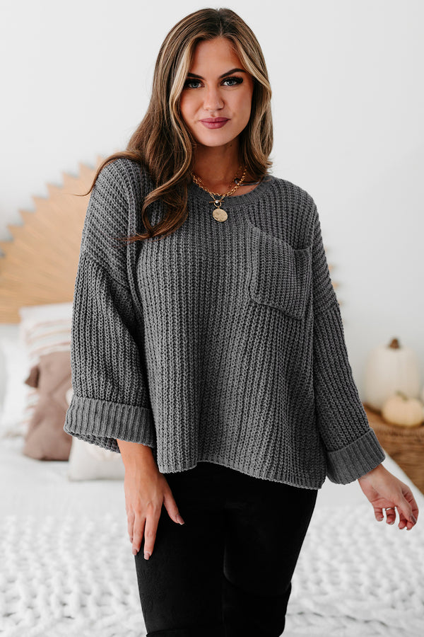 Fall Into Cozy Chunky Chenille Knit Sweater (Charcoal) - NanaMacs