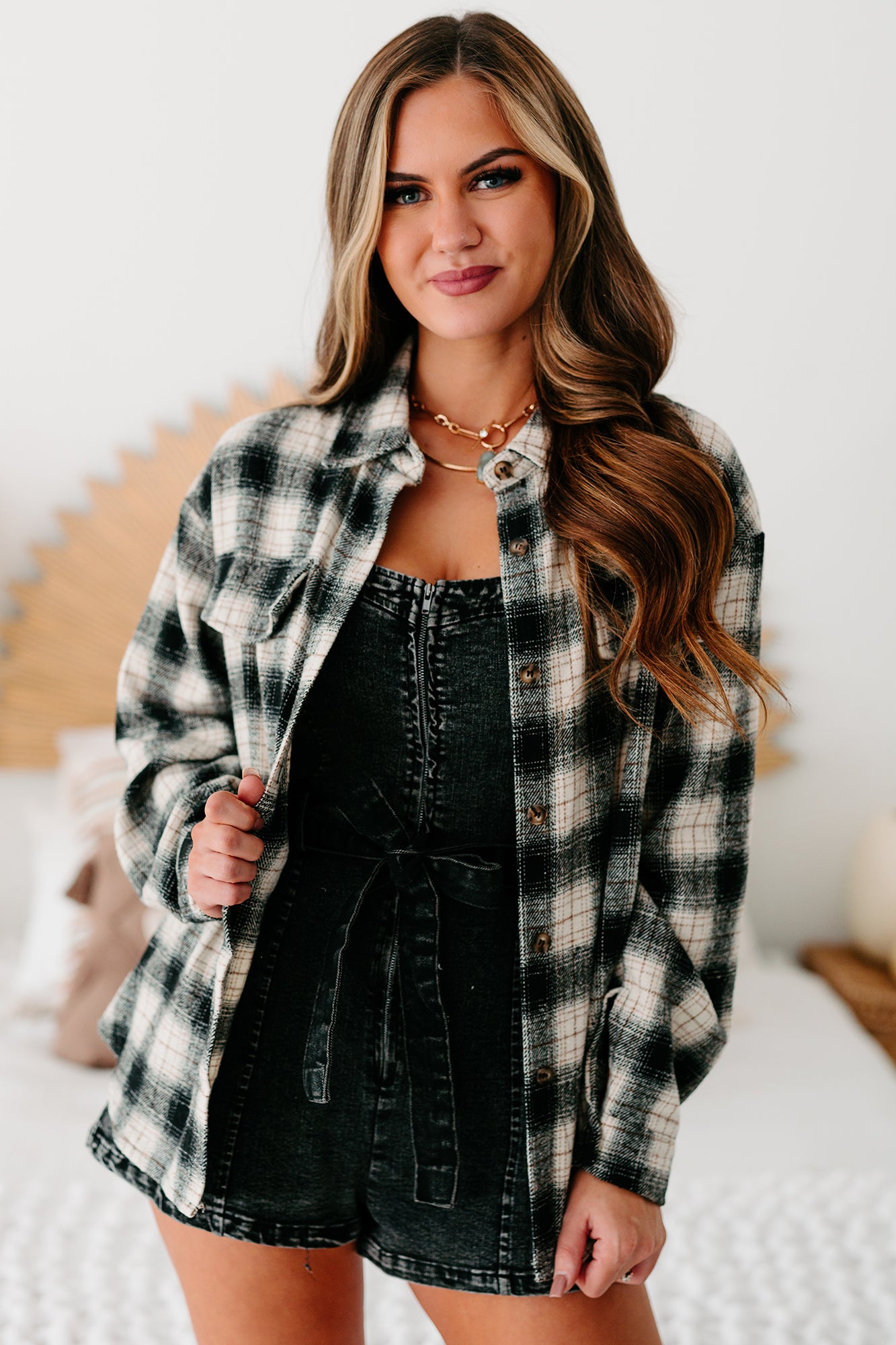 I Mean After All Oversized Plaid Shacket (Black) · NanaMacs