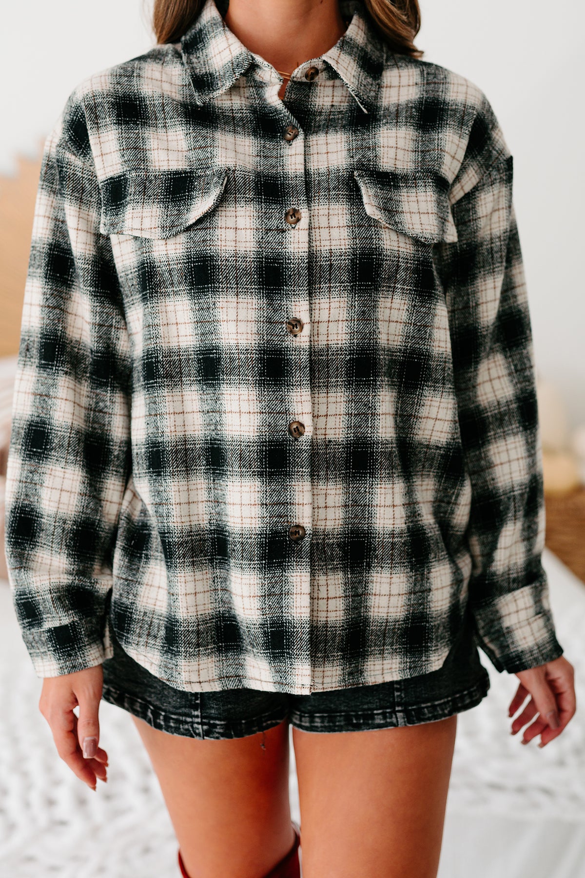 I Mean After All Oversized Plaid Shacket (Black) · NanaMacs