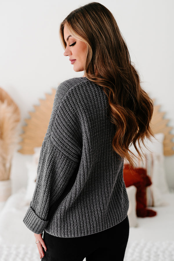 Fall Into Cozy Chunky Chenille Knit Sweater (Charcoal) - NanaMacs