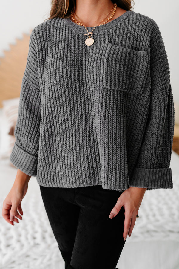 Fall Into Cozy Chunky Chenille Knit Sweater (Charcoal) - NanaMacs