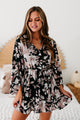 From Gloom To Bloom Floral Faux Wrap Dress (Black/Taupe/Off White) - NanaMacs